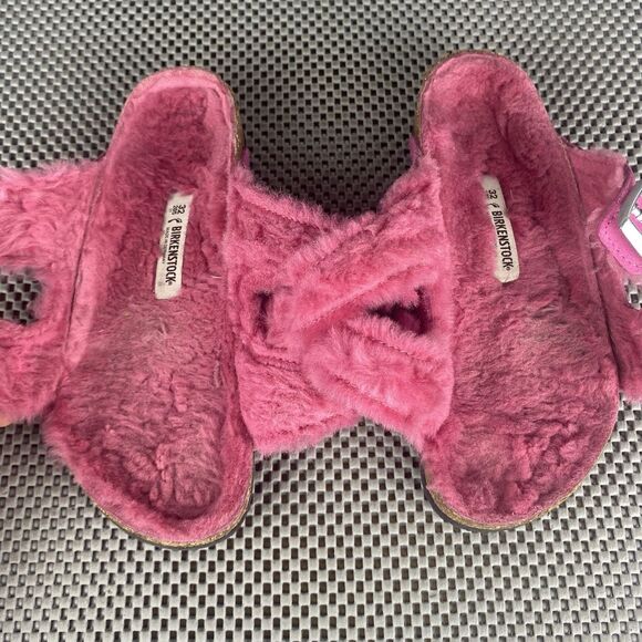 Birkenstock Arizona Shearling Sandals Womens 32 L1 Pink Leather Made In Germany - Picture 9 of 12
